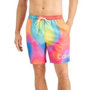 NWOT CALVIN KLEIN Shorts Men M Swim Multicolor Logo Lined Drawstring